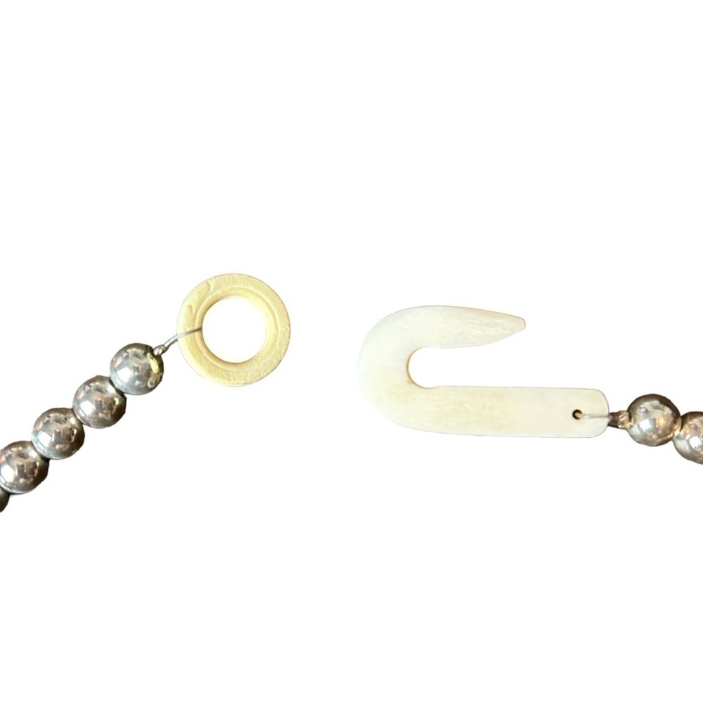Bone Metal Stone Bead Vintage Two Tier Necklace Carved Lions Bone Hook Closure - Picture 13 of 16